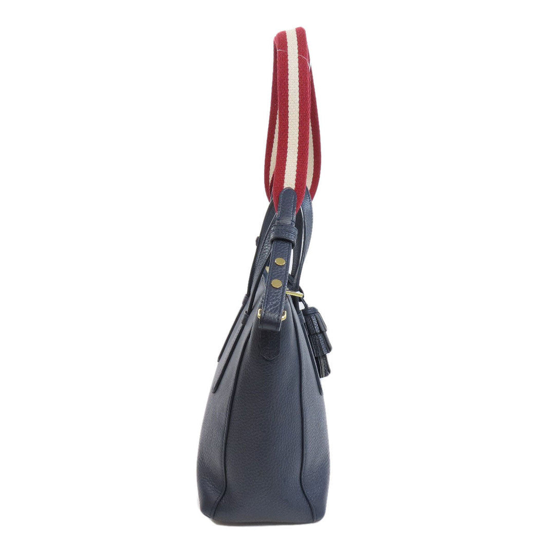BALLY Tote Bag leather Navy Barry Stripe 2WAY mens(Unisex) Used Authentic
