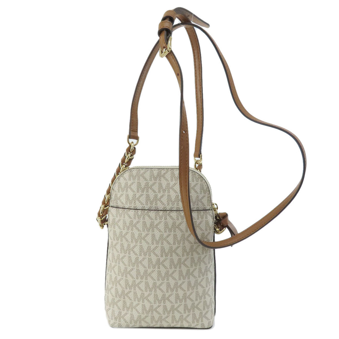 MICHAEL KORS Shoulder Bag Coated canvas, leather white Pochette MK signature Women Used Authentic