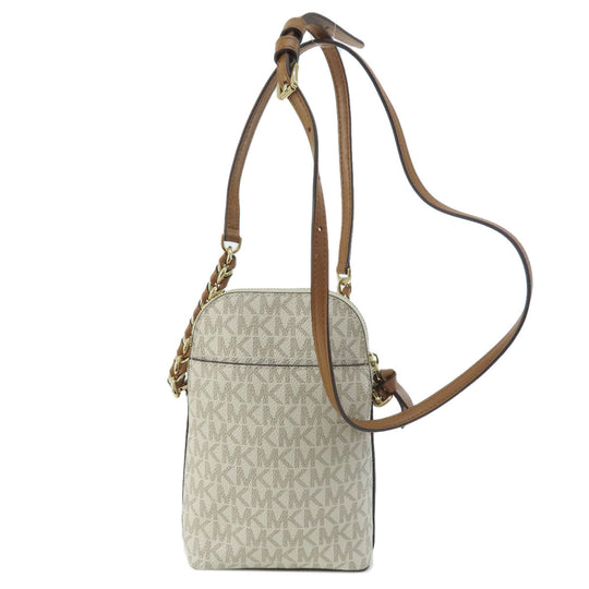 MICHAEL KORS Shoulder Bag Coated canvas, leather white Pochette MK signature Women Used Authentic