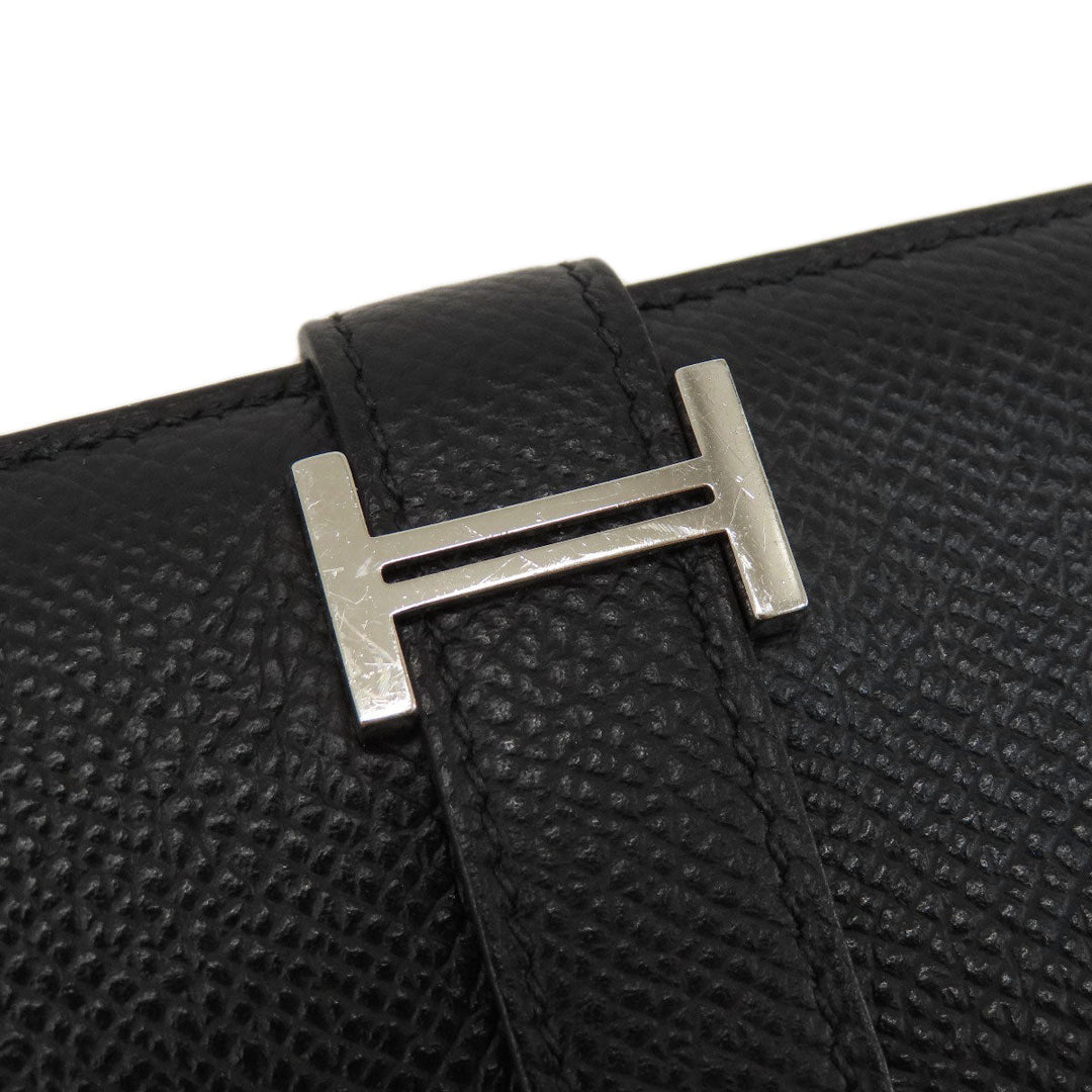 HERMES Bifold Wallet Epsom black Bearn Compact Black SilverMetal Women Used Authentic