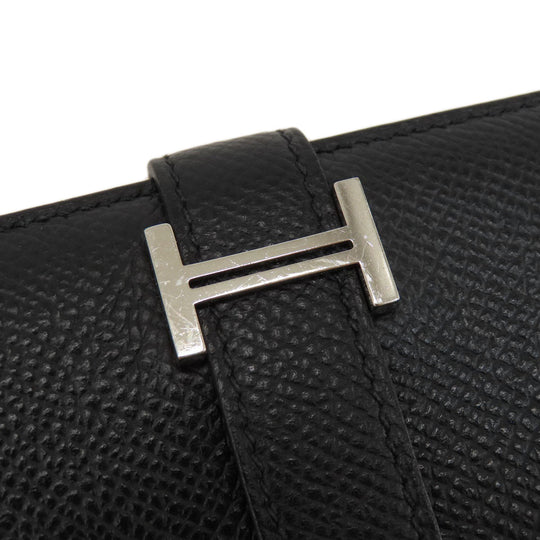 HERMES Bifold Wallet Epsom black Bearn Compact Black SilverMetal Women Used Authentic