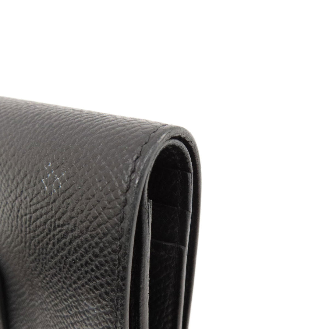 HERMES Bifold Wallet Epsom black Bearn Compact Black SilverMetal Women Used Authentic