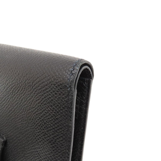 HERMES Bifold Wallet Epsom black Bearn Compact Black SilverMetal Women Used Authentic