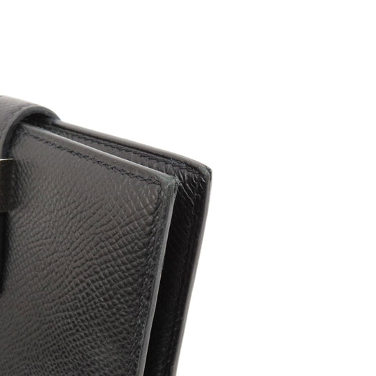 HERMES Bifold Wallet Epsom black Bearn Compact Black SilverMetal Women Used Authentic