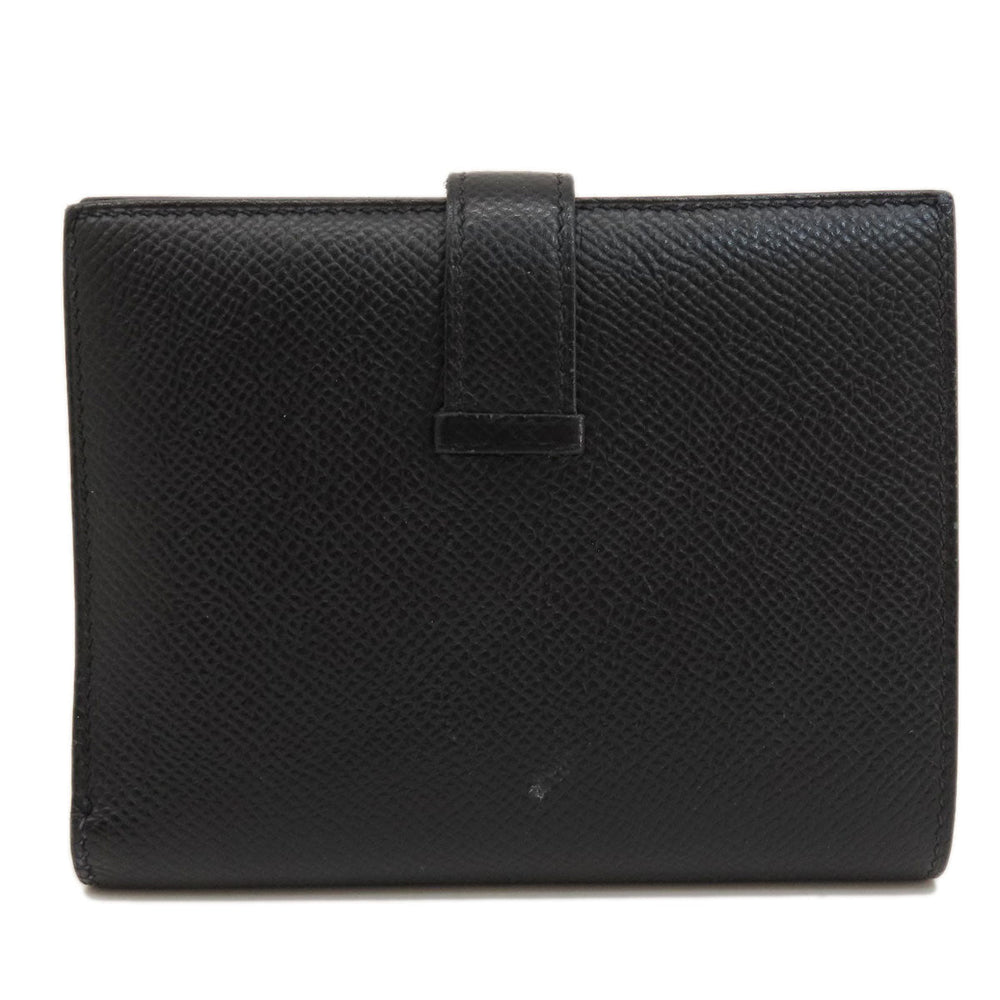 HERMES Bifold Wallet Epsom black Bearn Compact Black SilverMetal Women Used Authentic