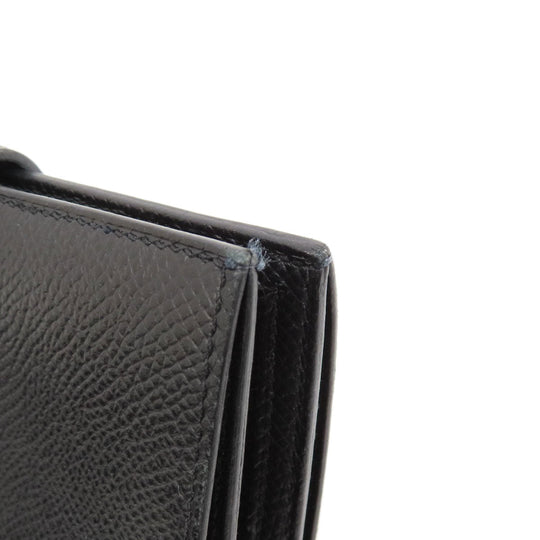 HERMES Bifold Wallet Epsom black Bearn Compact Black SilverMetal Women Used Authentic