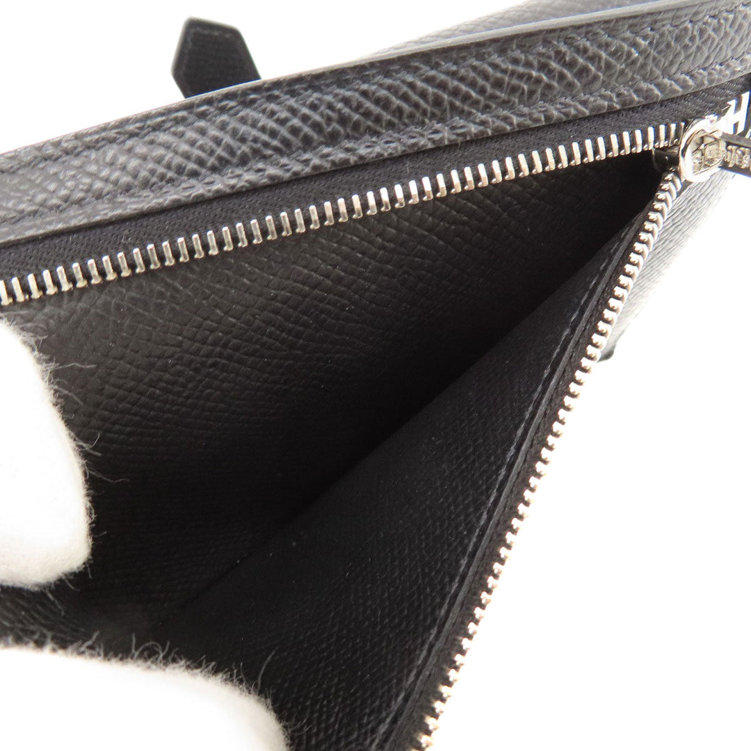 HERMES Bifold Wallet Epsom black Bearn Compact Black SilverMetal Women Used Authentic