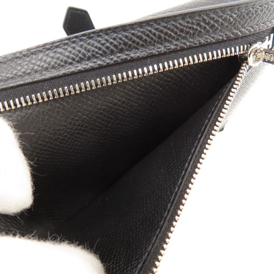HERMES Bifold Wallet Epsom black Bearn Compact Black SilverMetal Women Used Authentic