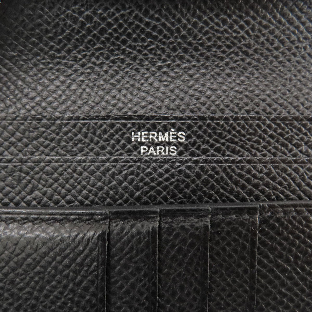 HERMES Bifold Wallet Epsom black Bearn Compact Black SilverMetal Women Used Authentic