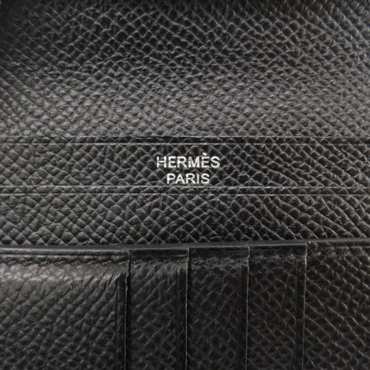HERMES Bifold Wallet Epsom black Bearn Compact Black SilverMetal Women Used Authentic