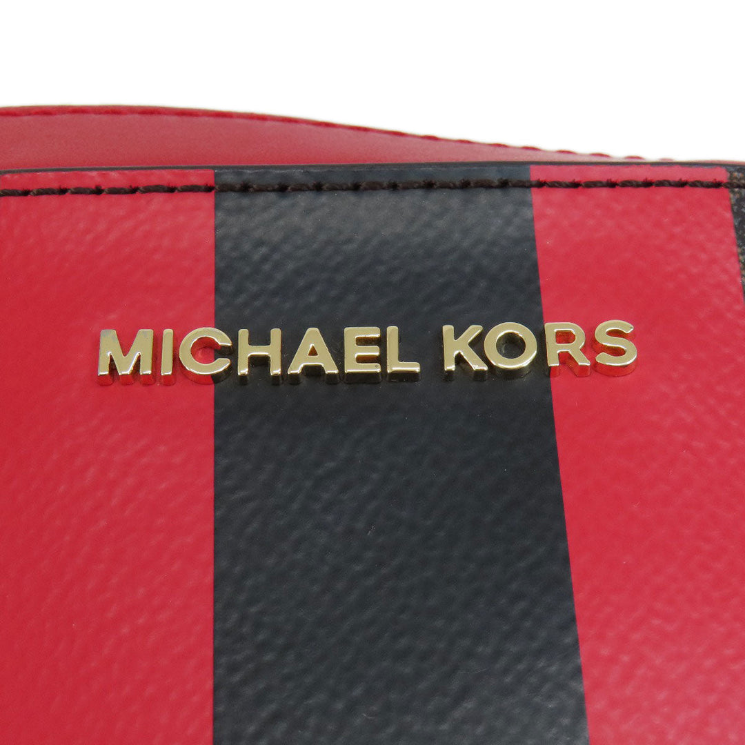 MICHAEL KORS Shoulder Bag PVC Brown Stripe MK Signature Women Used Authentic