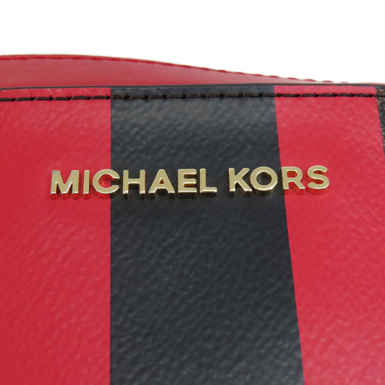 MICHAEL KORS Shoulder Bag PVC Brown Stripe MK Signature Women Used Authentic