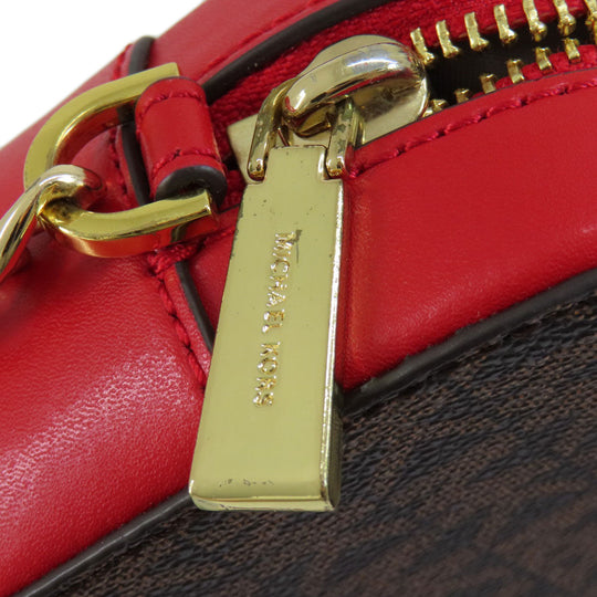 MICHAEL KORS Shoulder Bag PVC Brown Stripe MK Signature Women Used Authentic