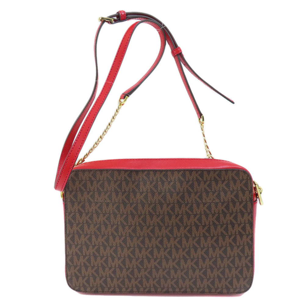 MICHAEL KORS Shoulder Bag PVC Brown Stripe MK Signature Women Used Authentic