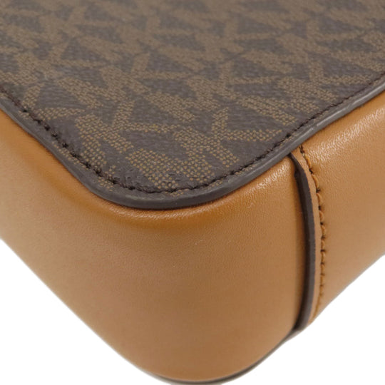MICHAEL KORS Shoulder Bag Leather, Coated Canvas Brown MK signature Women Used Authentic