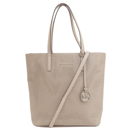 MICHAEL KORS Tote Bag leather gray Punching 2WAY Women Used Authentic