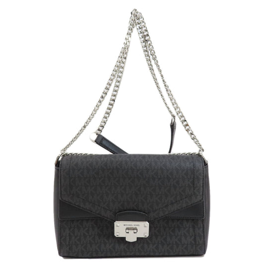 MICHAEL KORS Shoulder Bag PVC black MK Signature ChainShoulder Women Used Authentic
