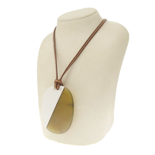 HERMES Necklace Buffalo horn beige Om PM Women Used Authentic