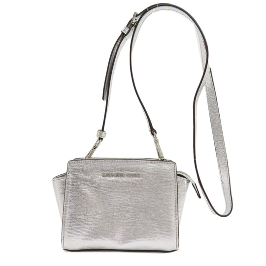 MICHAEL KORS Shoulder Bag leather Silver logo Women Used Authentic