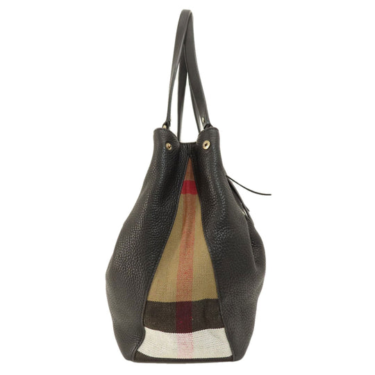 BURBERRY Tote Bag leather black logo Women Used Authentic