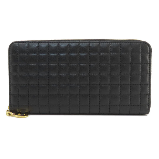 CELINE Long Wallet Purse leather black C charm