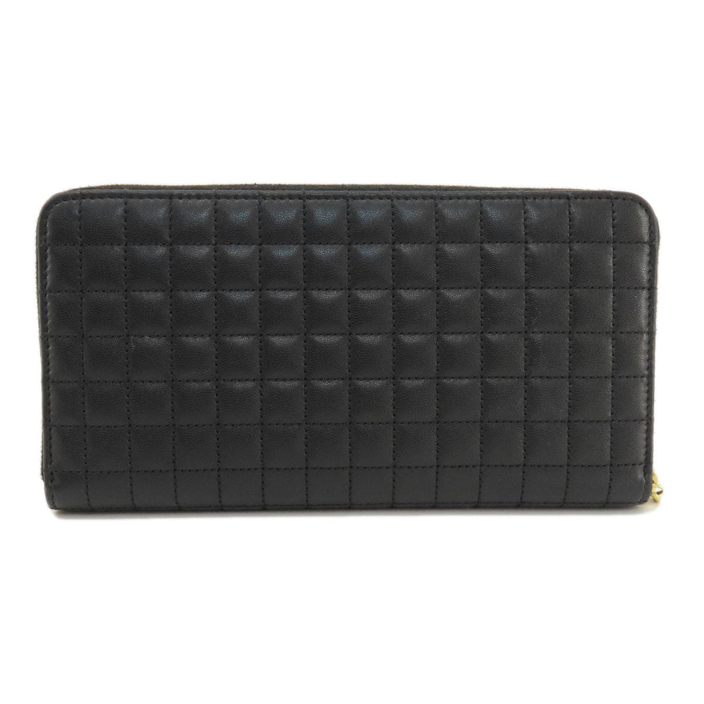 CELINE Long Wallet Purse leather black C charm