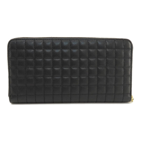 CELINE Long Wallet Purse leather black C charm