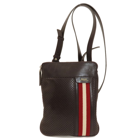 BALLY Shoulder Bag leather Brown Barry Stripe mens Used Authentic