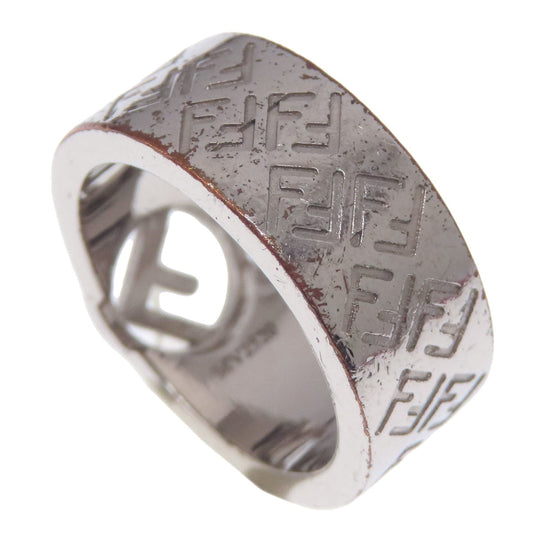 FENDI Ring metallic Silver F is Fendi ZuccaPattern Women Used Authentic