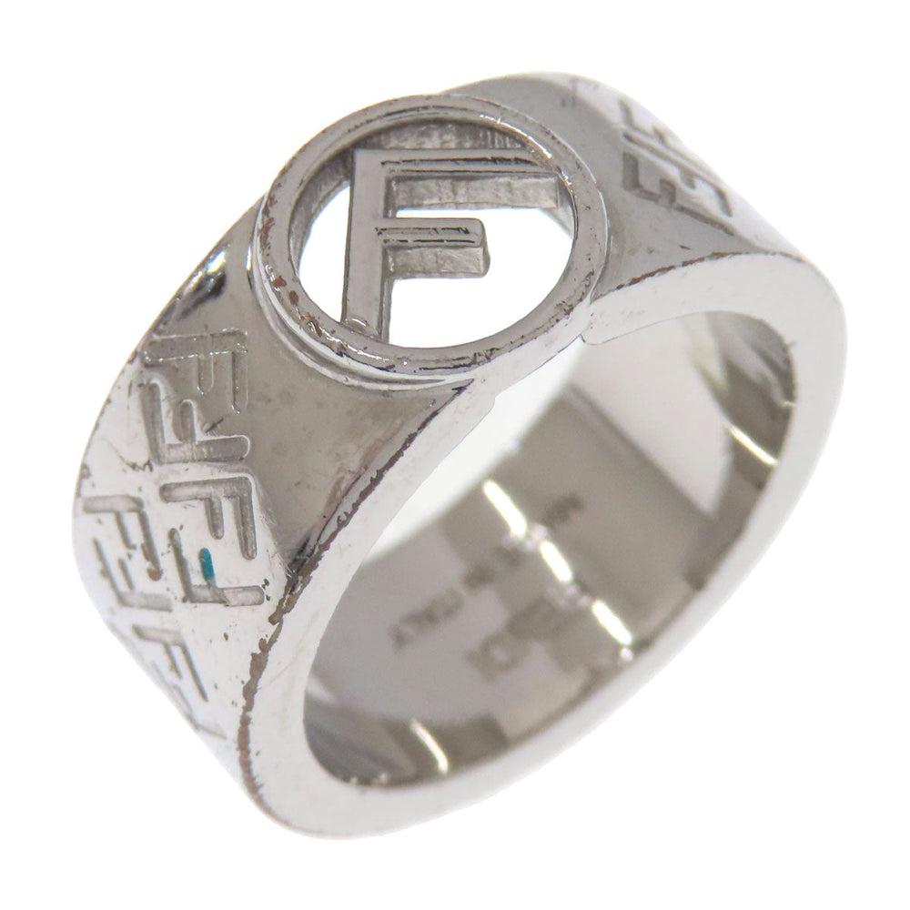 FENDI Ring metallic Silver F is Fendi ZuccaPattern Women Used Authentic