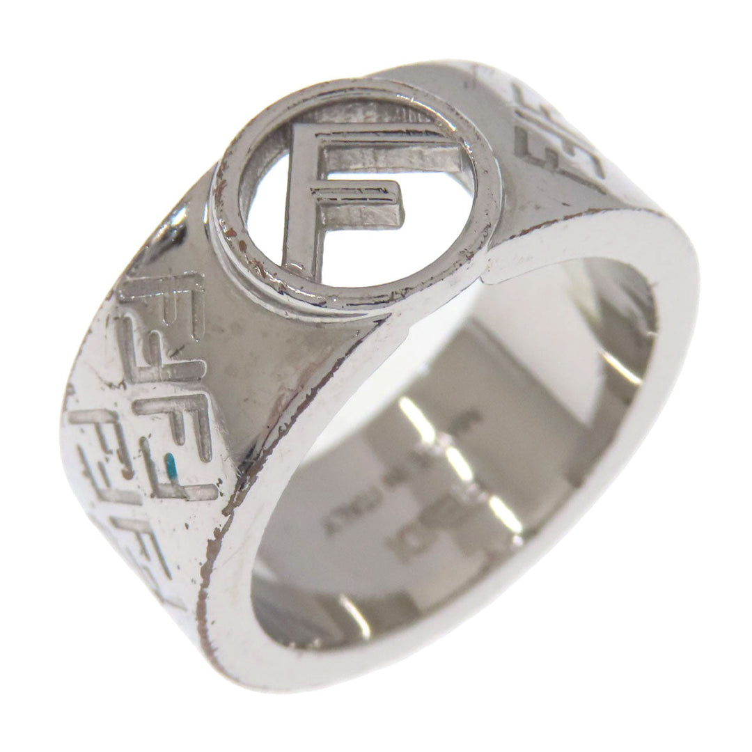 FENDI Ring metallic Silver F is Fendi ZuccaPattern Women Used Authentic