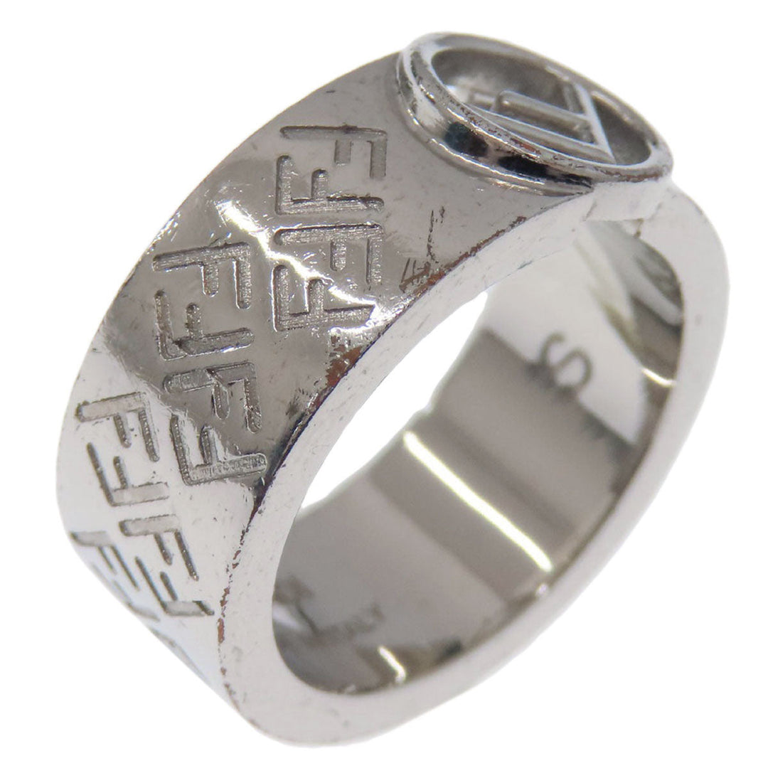 FENDI Ring metallic Silver F is Fendi ZuccaPattern Women Used Authentic