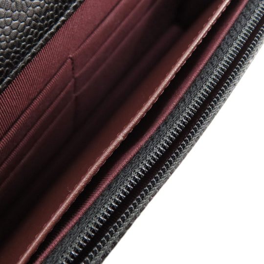 CHANEL Long Wallet Purse Caviar skin black Chain Wallet Matelasse SilverMetal Women Used Authentic