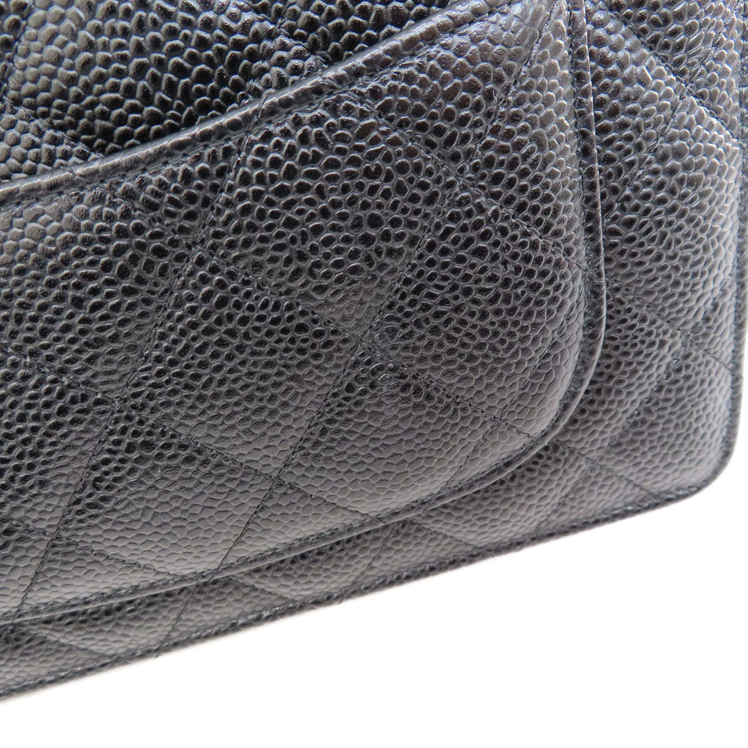CHANEL Long Wallet Purse Caviar skin black Chain Wallet Matelasse SilverMetal Women Used Authentic