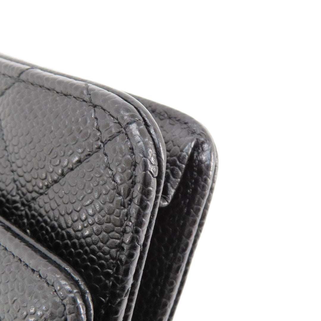 CHANEL Long Wallet Purse Caviar skin black Chain Wallet Matelasse SilverMetal Women Used Authentic