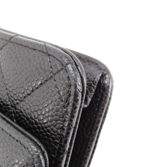 CHANEL Long Wallet Purse Caviar skin black Chain Wallet Matelasse SilverMetal Women Used Authentic