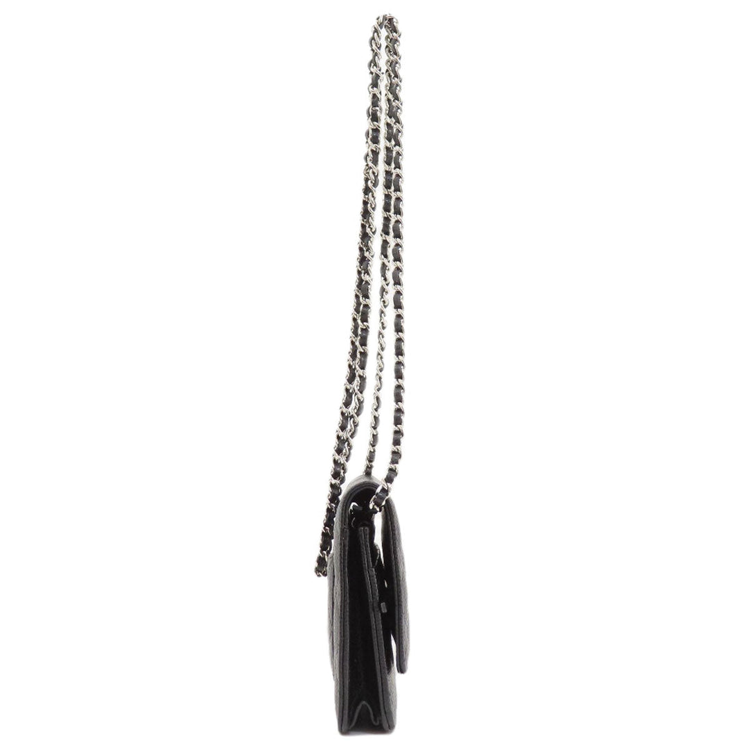 CHANEL Long Wallet Purse Caviar skin black Chain Wallet Matelasse SilverMetal Women Used Authentic
