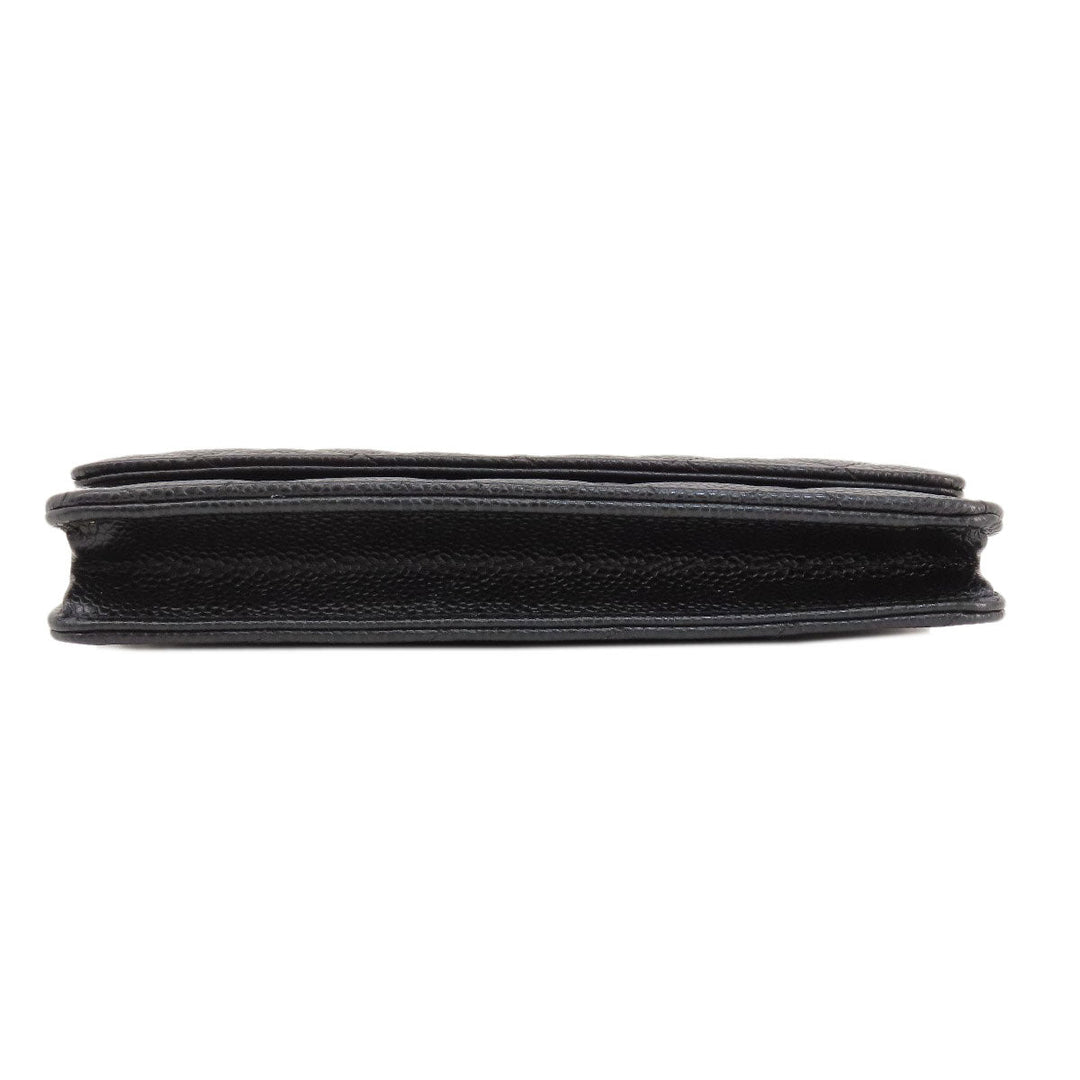 CHANEL Long Wallet Purse Caviar skin black Chain Wallet Matelasse SilverMetal Women Used Authentic
