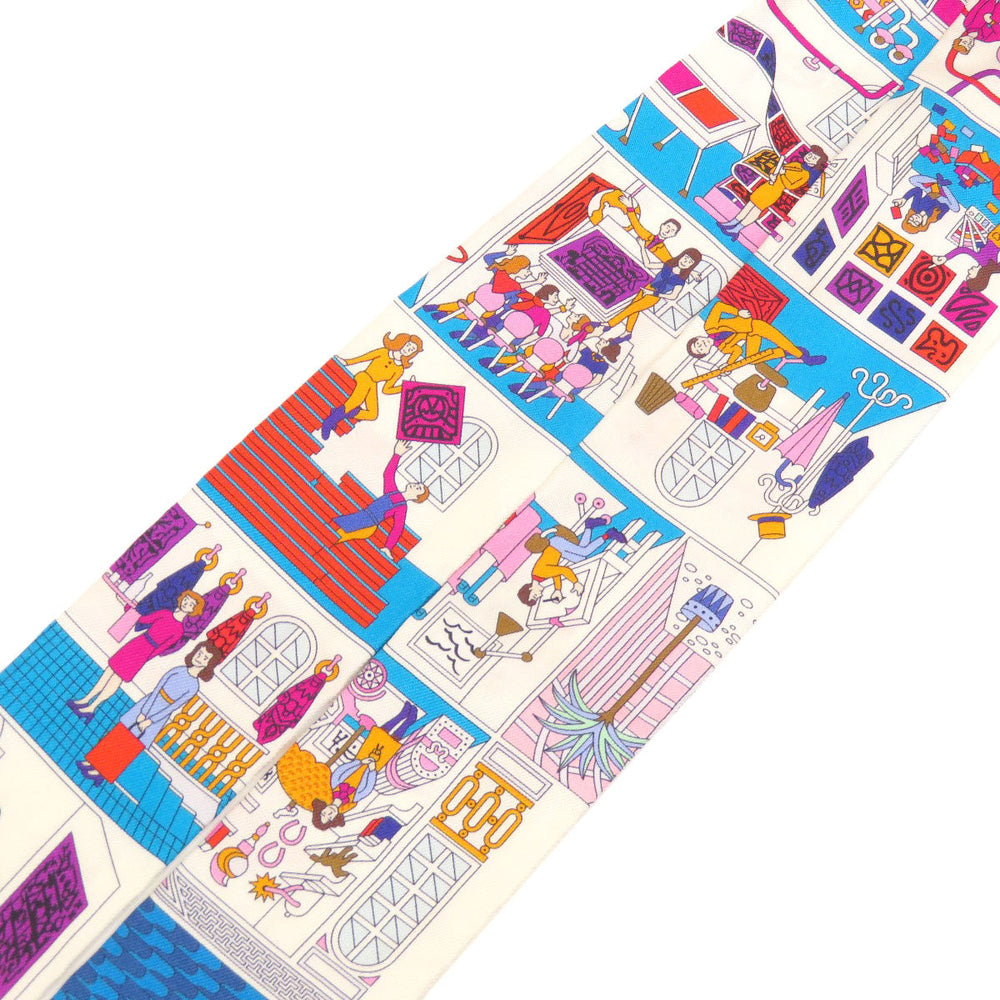 HERMES scarf silk white Twilly Women Used Authentic