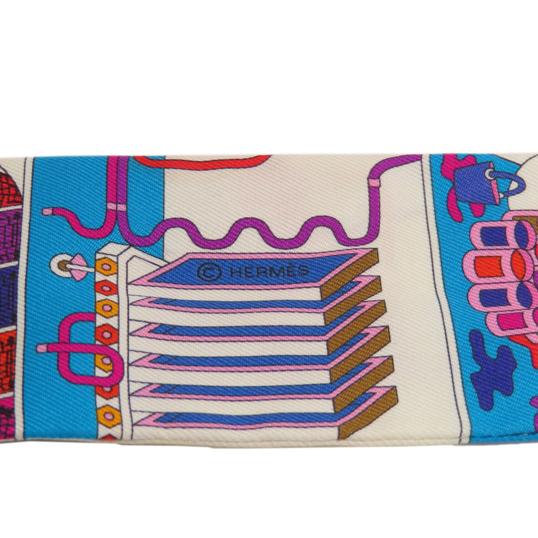 HERMES scarf silk white Twilly Women Used Authentic