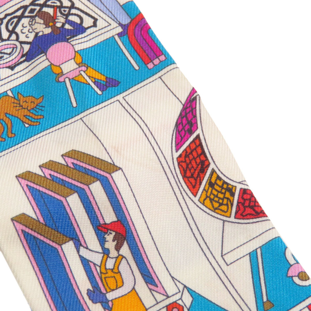 HERMES scarf silk white Twilly Women Used Authentic
