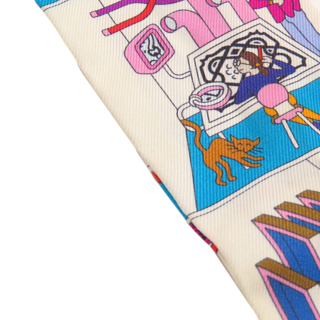 HERMES scarf silk white Twilly Women Used Authentic