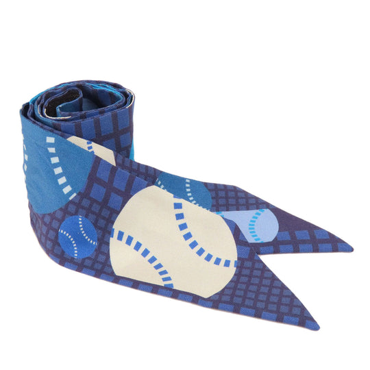 HERMES scarf silk Navy Twilly Women Used Authentic