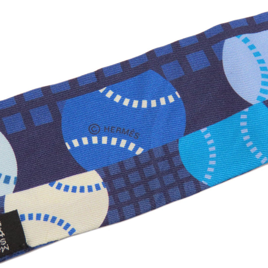 HERMES scarf silk Navy Twilly Women Used Authentic