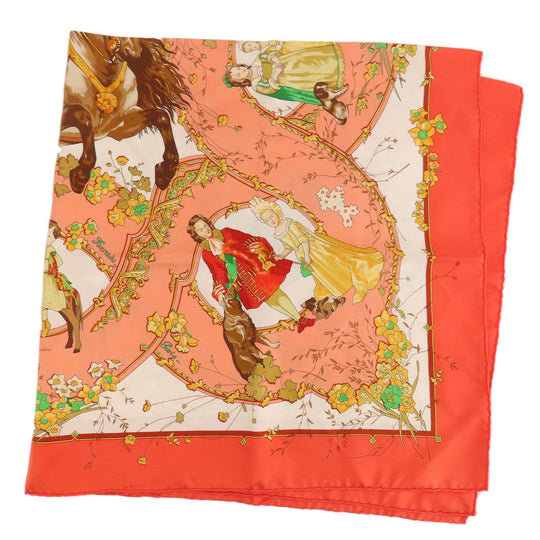HERMES scarf silk Orange Carre90 LES PETITS PRINCES The Little Princes Women Used Authentic