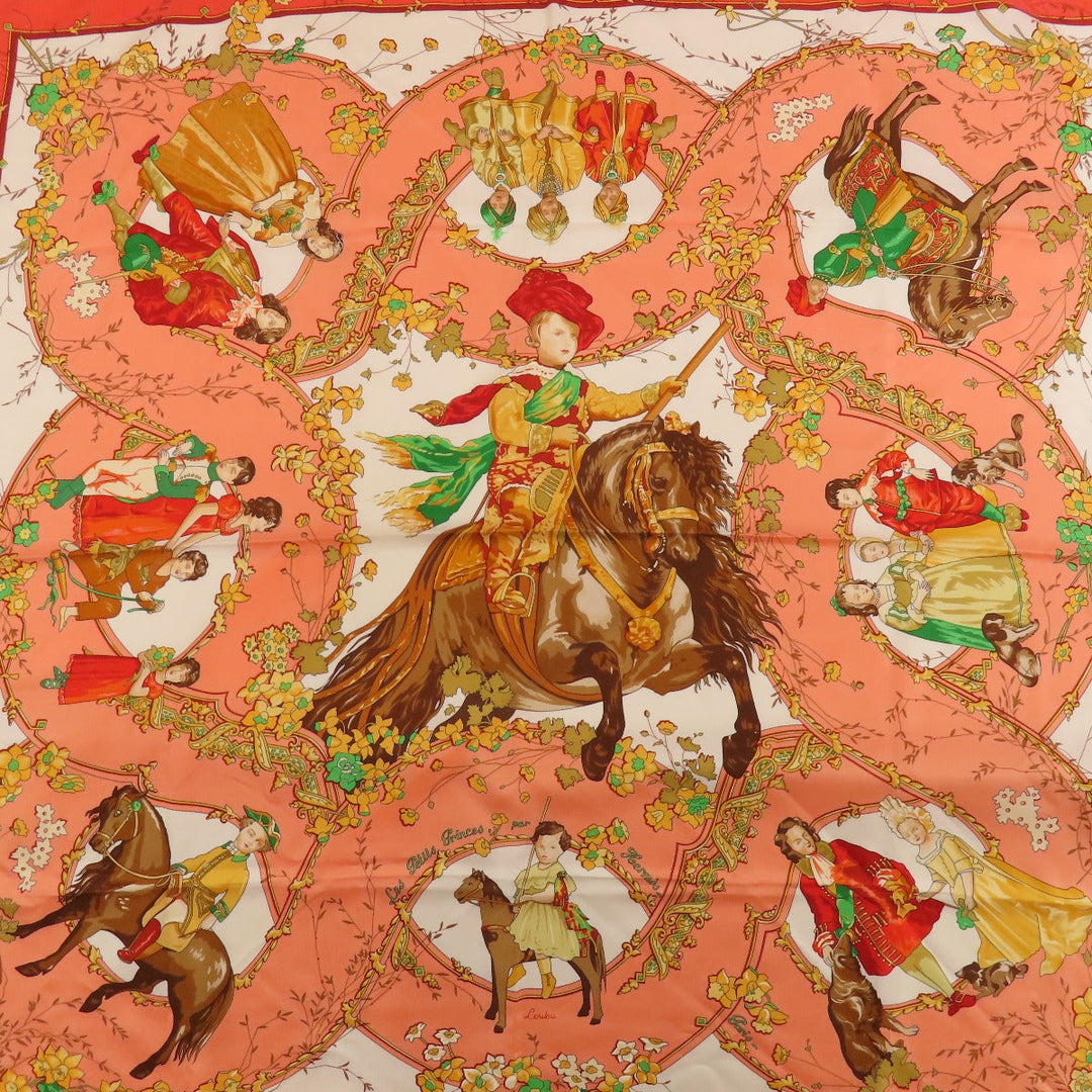 HERMES scarf silk Orange Carre90 LES PETITS PRINCES The Little Princes Women Used Authentic