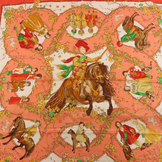 HERMES scarf silk Orange Carre90 LES PETITS PRINCES The Little Princes Women Used Authentic