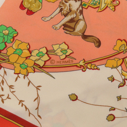HERMES scarf silk Orange Carre90 LES PETITS PRINCES The Little Princes Women Used Authentic
