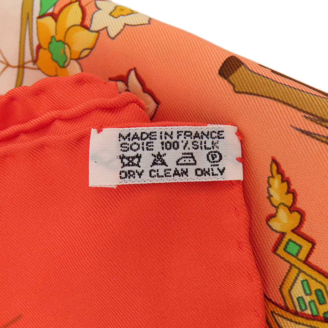 HERMES scarf silk Orange Carre90 LES PETITS PRINCES The Little Princes Women Used Authentic