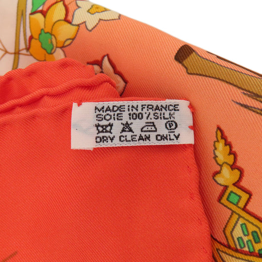 HERMES scarf silk Orange Carre90 LES PETITS PRINCES The Little Princes Women Used Authentic